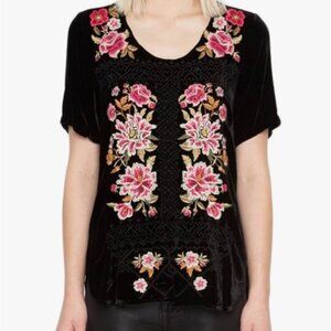 Johnny Was Embroidered  Black Silk Velvet Tunic
